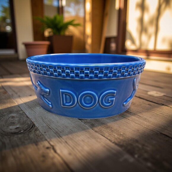 Vintage Mulligan Blue Dog Bowl | Longaberger Pottery Pet Dish | 7.5” Stoneware F - Picture 2 of 6